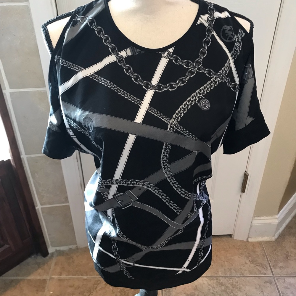 MICHAEL Michael Kors Black Chain Print Blouse EUC